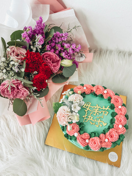 Fresh Flowers Bouquet with Durian Icecream Cake (MD)