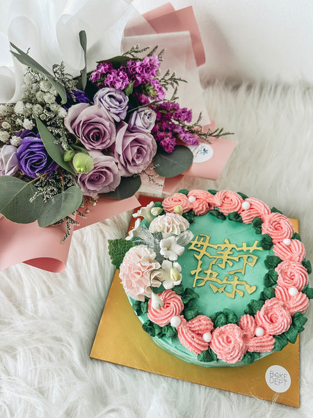 Fresh Flowers Bouquet with Durian Icecream Cake (MD)