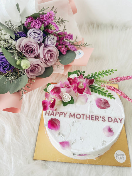 Fresh Flowers Bouquet with Earl Grey Yuzu Icecream Cake (MD)