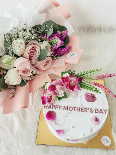 Fresh Flowers Bouquet with Earl Grey Yuzu Icecream Cake (MD)