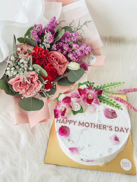 Fresh Flowers Bouquet with Earl Grey Yuzu Icecream Cake (MD)