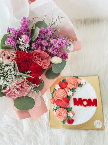Fresh Flowers Bouquet with Honey Vanilla w Macadamia Nut Butter Icecream Cake (MD)