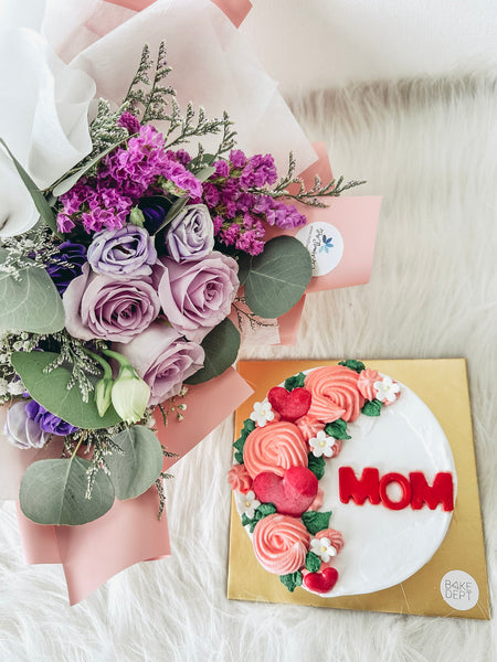 Fresh Flowers Bouquet with Honey Vanilla w Macadamia Nut Butter Icecream Cake (MD)