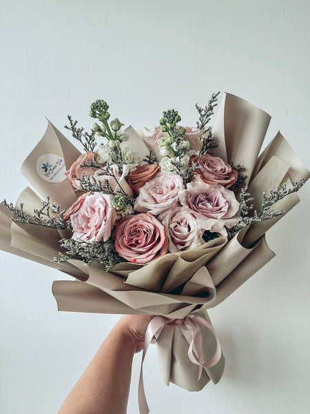 Madly in Love (Cappuccino & Quicksand)- 12 stalks Roses Bouquet