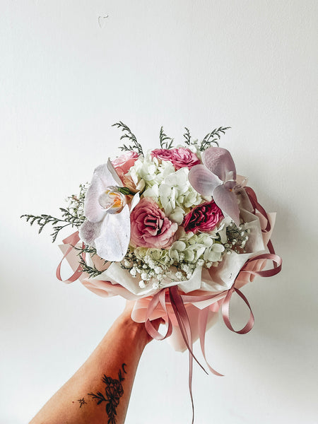 (With Phalaenopsis) Patrice- White Hydrangea Bouquet