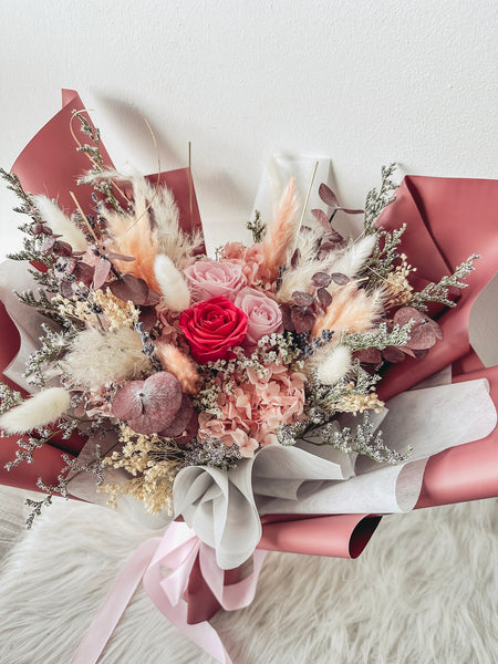 [Preserved] Heartfelt Elegance(Pink) - 3 Stalks Preserved Roses Bouquet