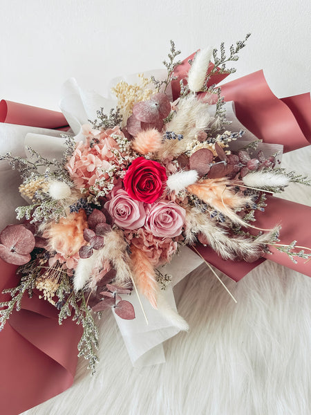 [Preserved] Heartfelt Elegance(Pink) - 3 Stalks Preserved Roses Bouquet