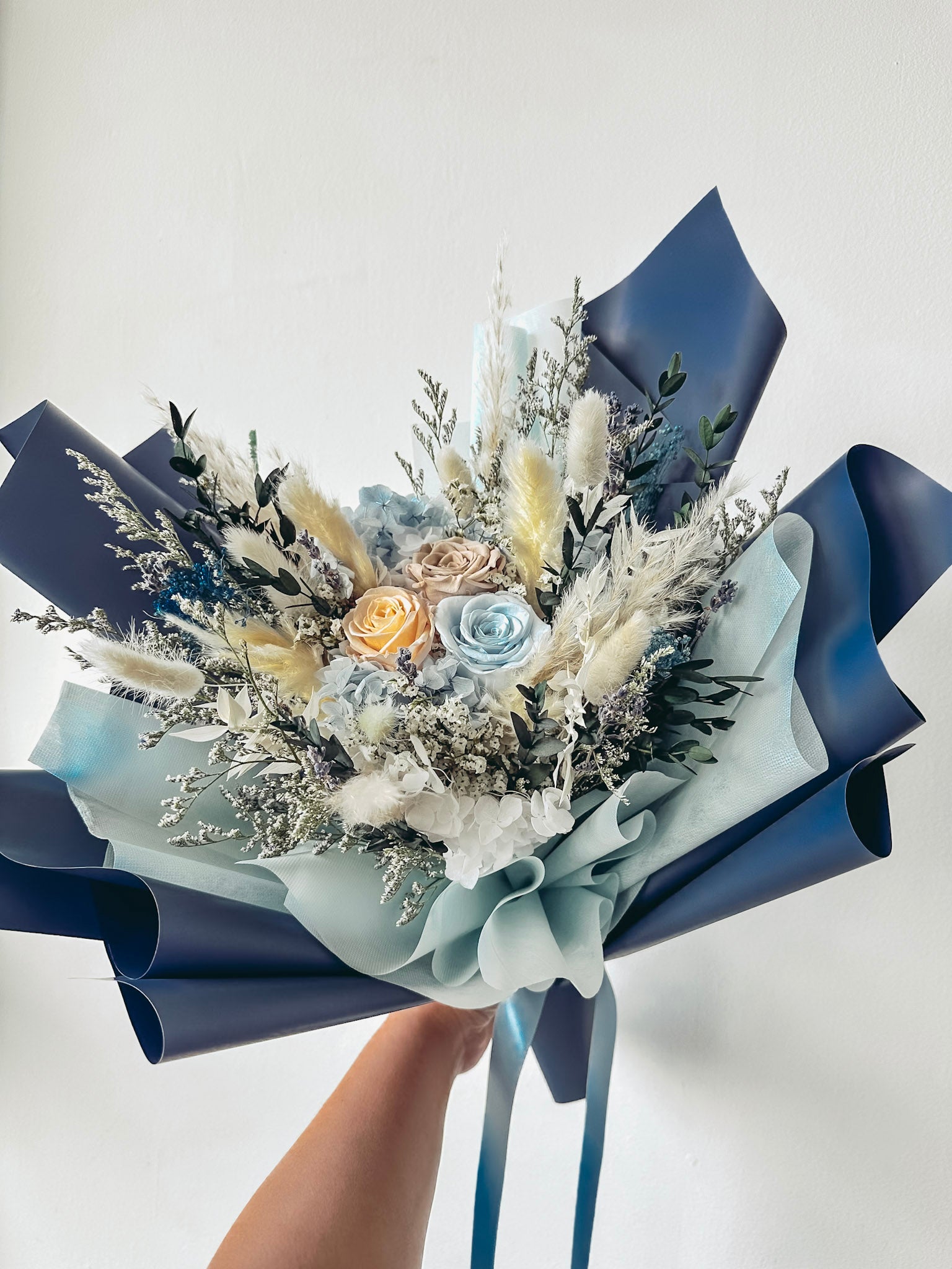 [Preserved] Heartfelt Elegance(Blue) - 3 Stalks Preserved Roses Bouquet