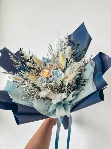 [Preserved] Heartfelt Elegance(Blue) - 3 Stalks Preserved Roses Bouquet