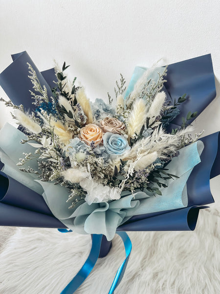 [Preserved] Heartfelt Elegance(Blue) - 3 Stalks Preserved Roses Bouquet